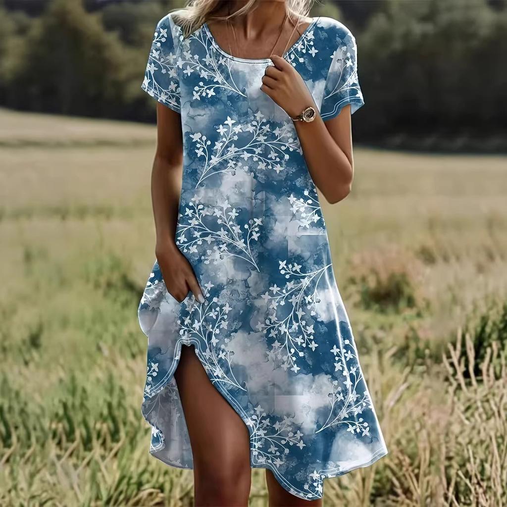 Vacation Short Sleeve T-Shirt Dress Women 3D Print Loose Plus Size Beach Dresses
