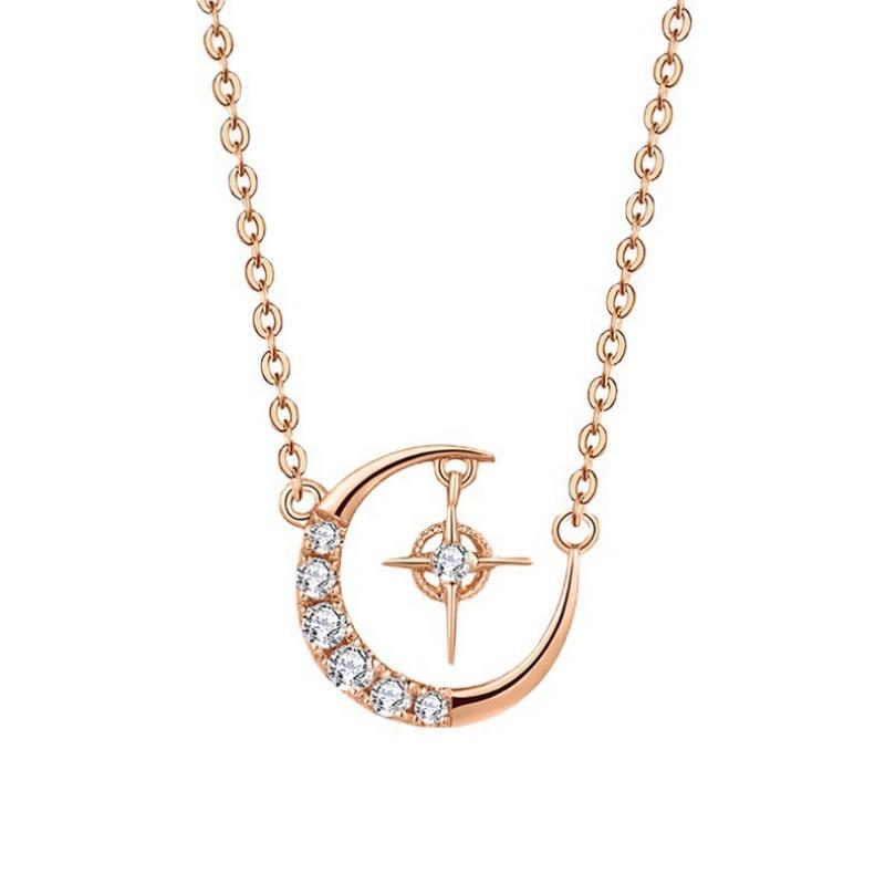Damesmode Ster Maan Zirconia Hanger Lichte Luxe Sleutelbeenketting Ketting