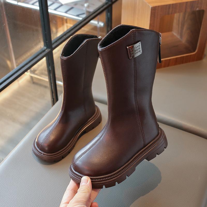 

Сапоги для девочек из фланелевой ткани, два хлопка, высокие, осенне-зимние, новинка, рыцарские сапоги для маленьких девочек, корейская версия, детские хлопковые сапоги среднего и большого размера 36 коричневый