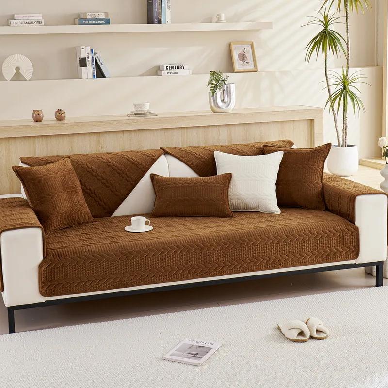 Winter Sofa Cushion Thickened Super Soft Plush Cushion Non-Slip Leather Sofa Backrest Cushion Cover Nordic Simple