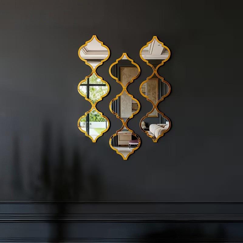 Moroccan Double-Layer 3D Acrylic Rhombus Wall Mirror Sticker for Living Room Entrance