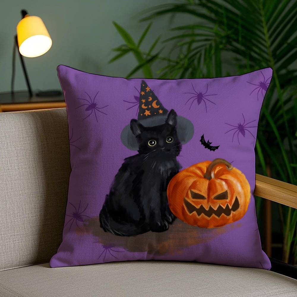 Halloween Cute Purple Cat Pillow Case Antidustmite Invisible Zipper Sofa Bed