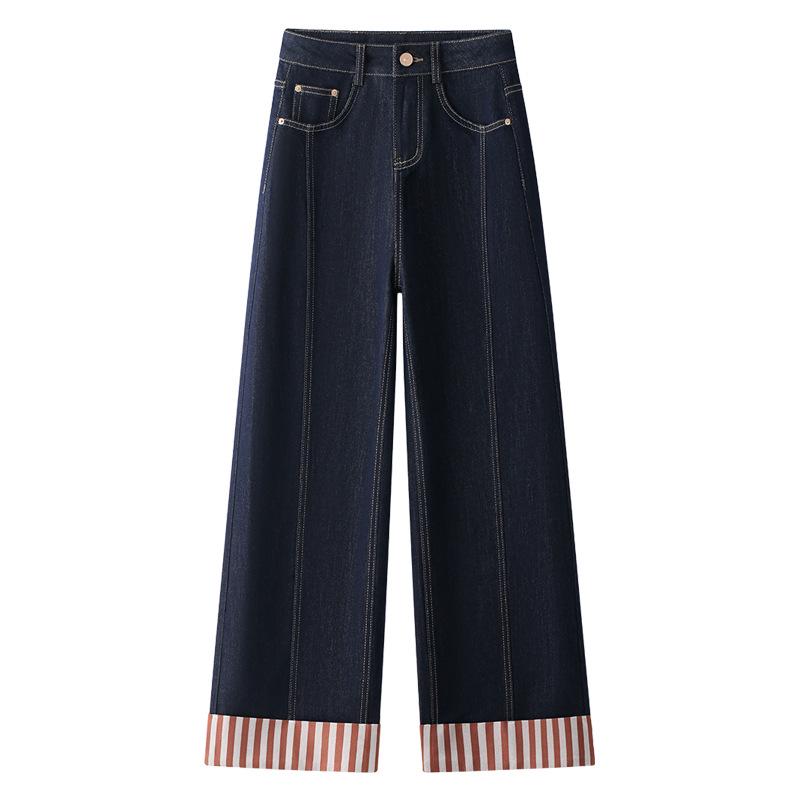 Korean Retro Striped Patchwork Loose Jeans for Spring & Autumn 2025