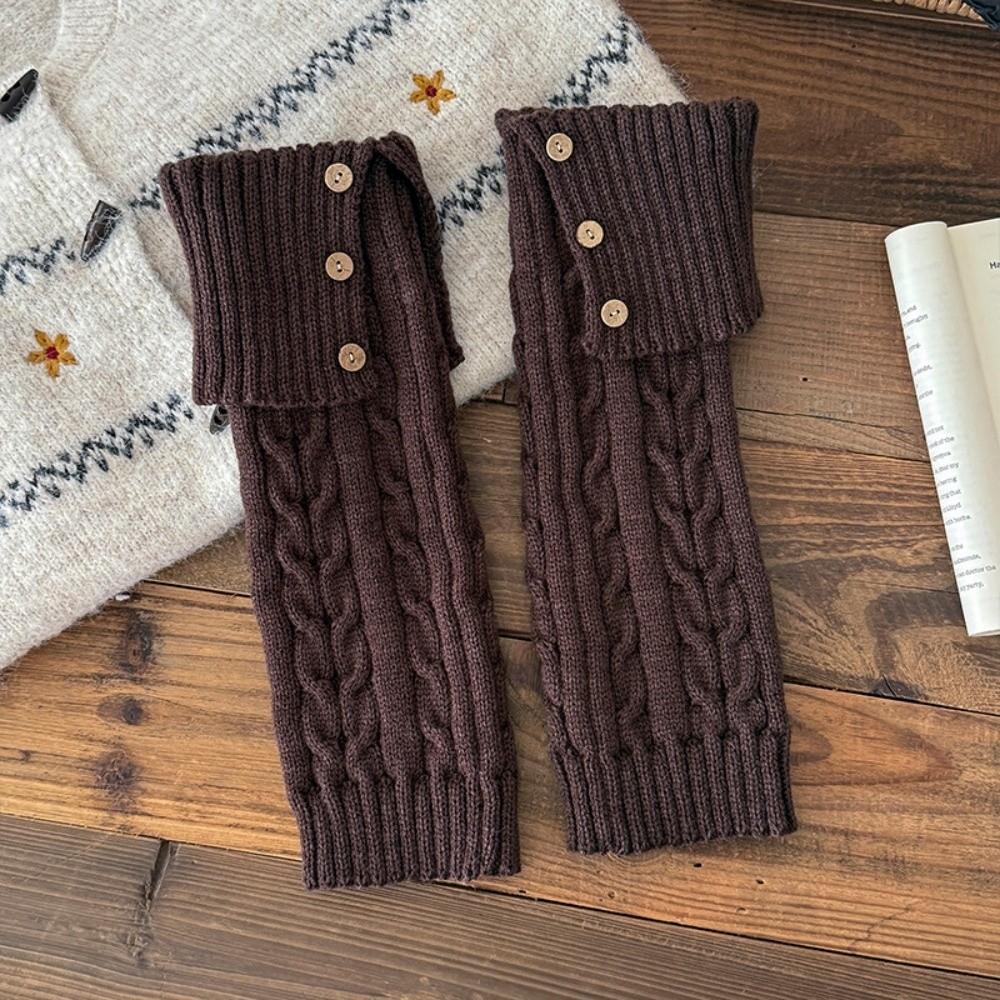 New Button Leg Warmers Twist Wool Boot Cuff Maillard Color Crochet Design Long Leggings Girls