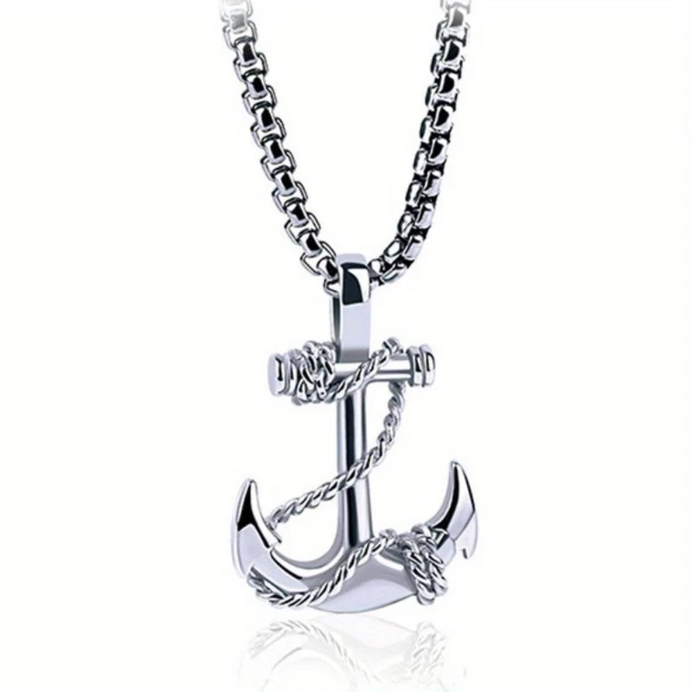 1 Men's Stainless Steel Navigation Anchor Pendant Necklace, Vintage Mooring Anchor Pendant - Durable and Stylish - Men's