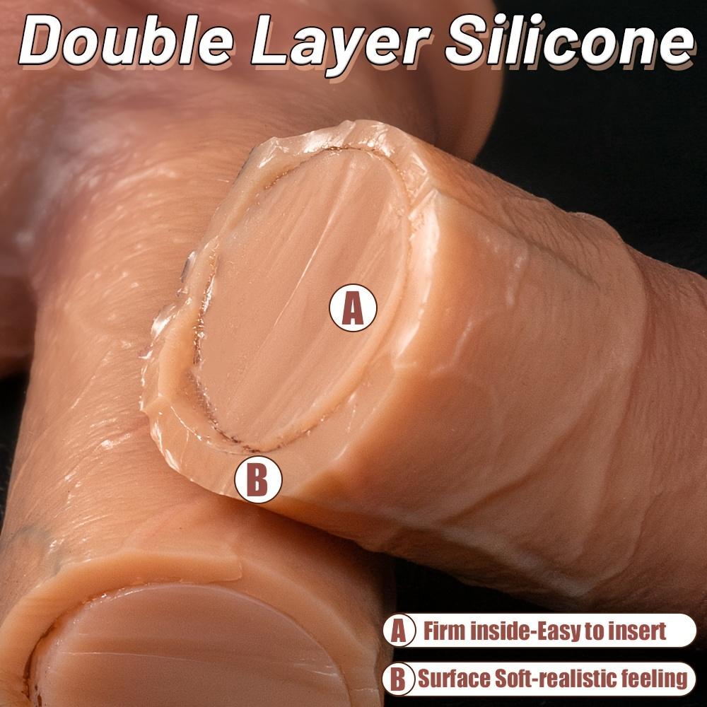 Dildo – 11.81" Sliding Foreskin Realistic Dildo, Double-Layer Liquid Silicone with Strong Suction Cup, G-Spot & Anal Stimulation for Men & Women