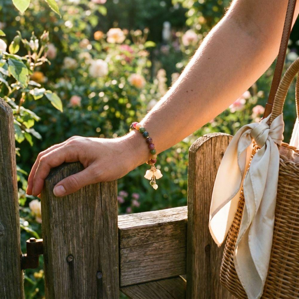Elastic Rope Orchid Flower Bracelet Tassel Women Bangle Colorful Beads Bracelet Summer