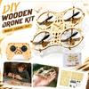 DIY Assembly Drone Kit Remote Control Aircraft Educational Model with Wooden Frame and Four Propellers for Beginners and Hobbyists