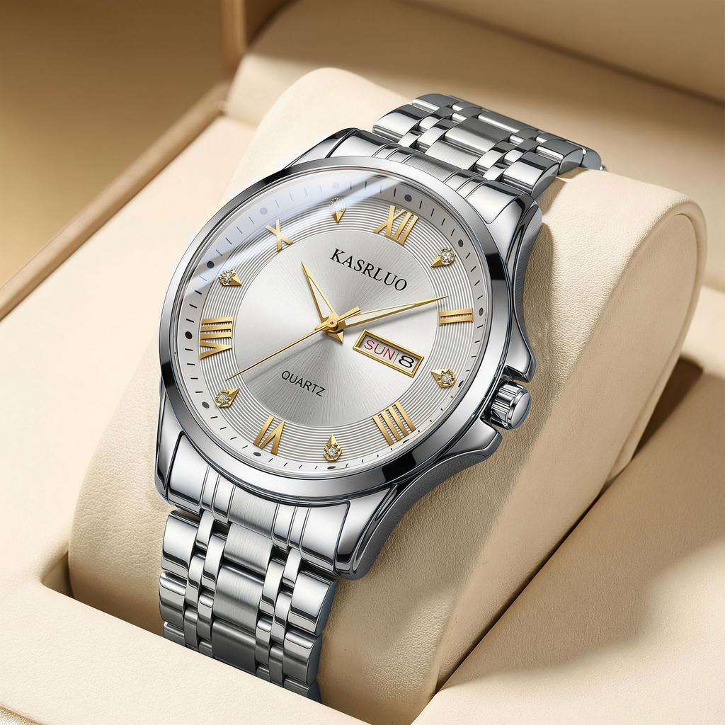 Business Trend Simple Large Dial Men'S Watch Double Calendar Luminous Waterproof Temperament Quartz Watch