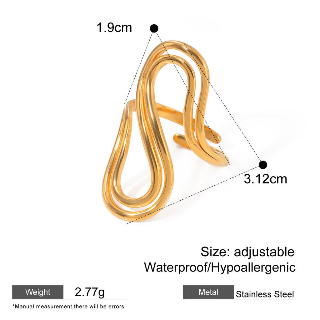 Stainless Steel Geometric Line Design Opening Rings for Women Men New Irregular Glossy Finger Rings Banquet Jewelry Accessories