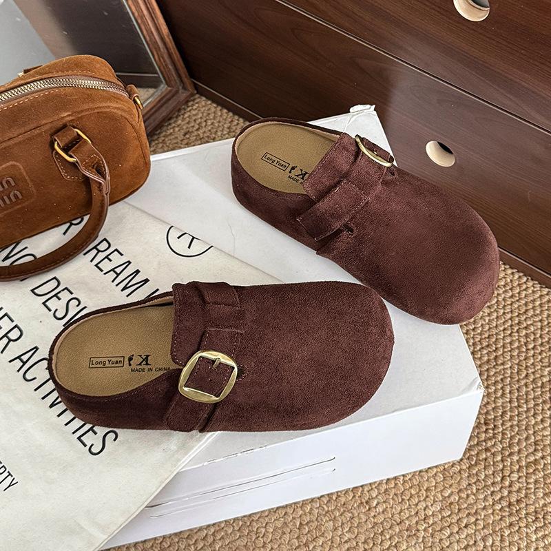 

Thick-soled versatile soft-soled leather Boken shoes for women s 2025 new spring and summer women s outer slippers Baotou slippers half-towed 34 темно-коричневого