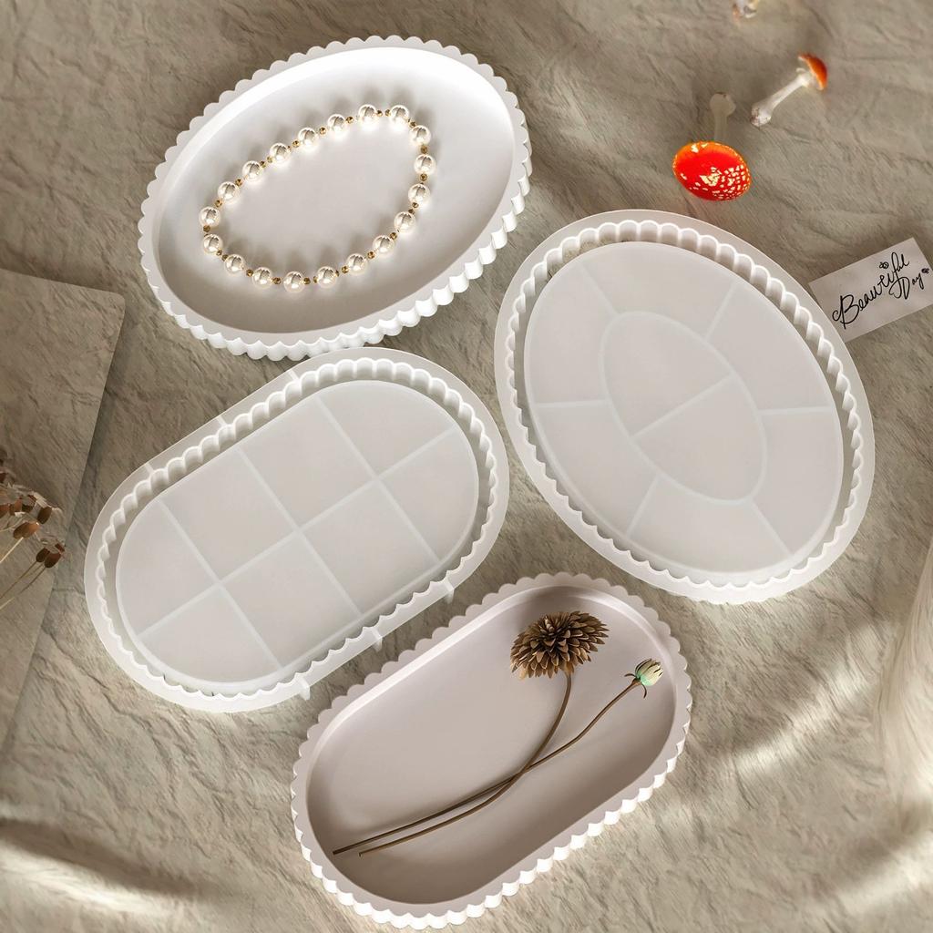 Oval Tray Silicone Molds Epoxy Resin Trinket Container Concrete Jewelry Plate Candle Holder Rolling Tray Molds for Craft