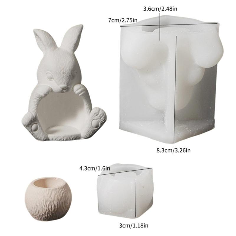 Flexible Silicone Rabbit Shape Planter Mold For Resin Art Concrete Cement Casting And Decorative Candle Container