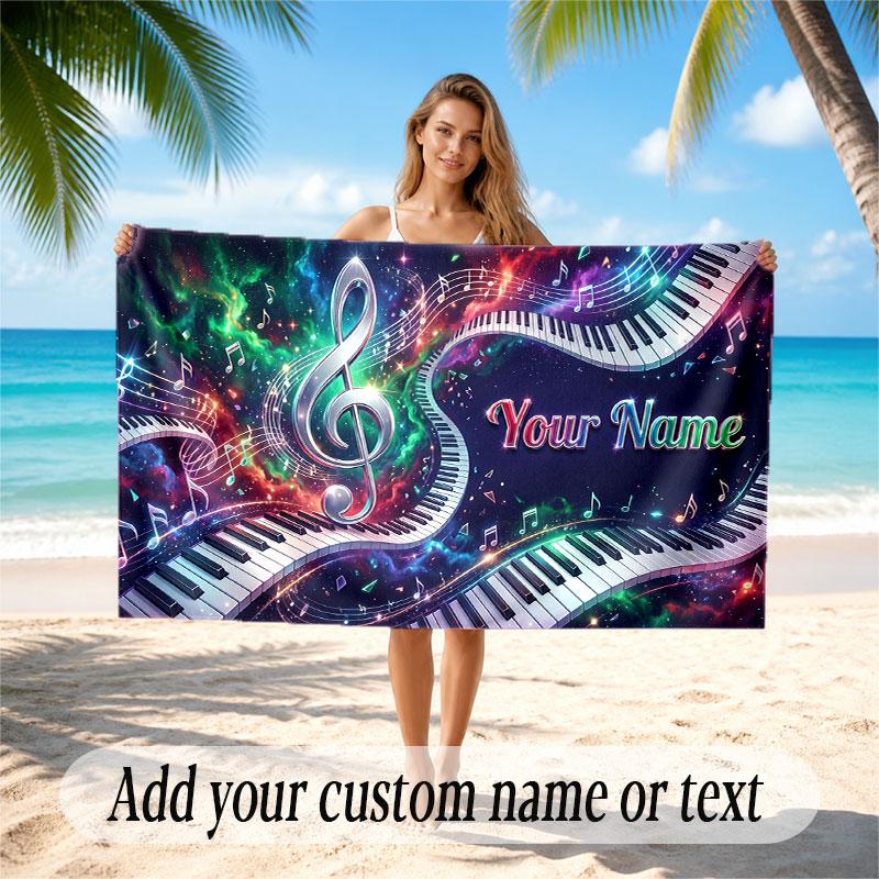 Music General Theme Beach Towel Personalized Custom Name & Text Soft Quick Dry Beach Towel for Swimming Travel