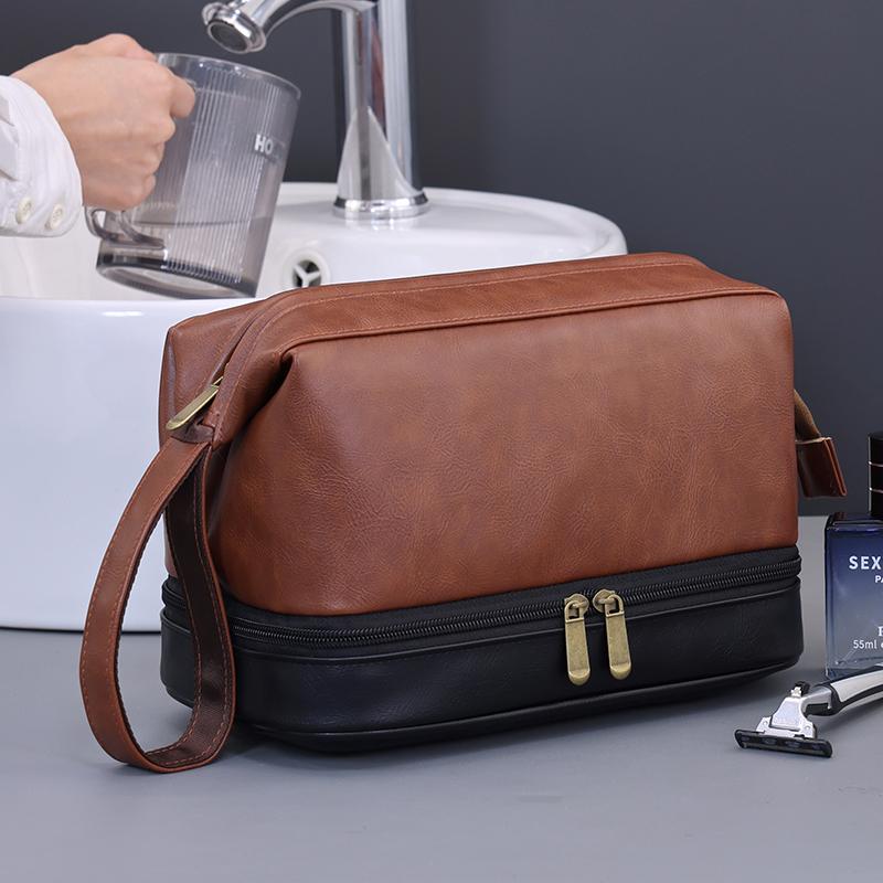 

Double Layer Retro Men Travel Washing Bathroom Shaving Tools Toiletry Bag Business Makeup Pouch Storage Bag Women Cosmetic Bag коричневый