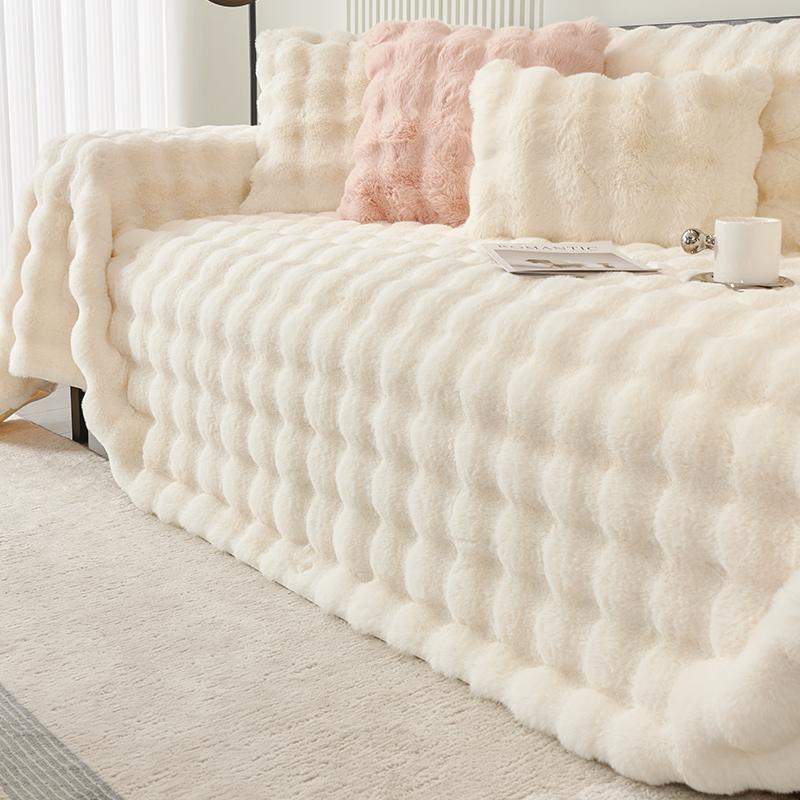 Rabbit Plush Sofa Towel New Winter Warm Thickened Sofa Cover Non-slip Living Room Dust Blanket