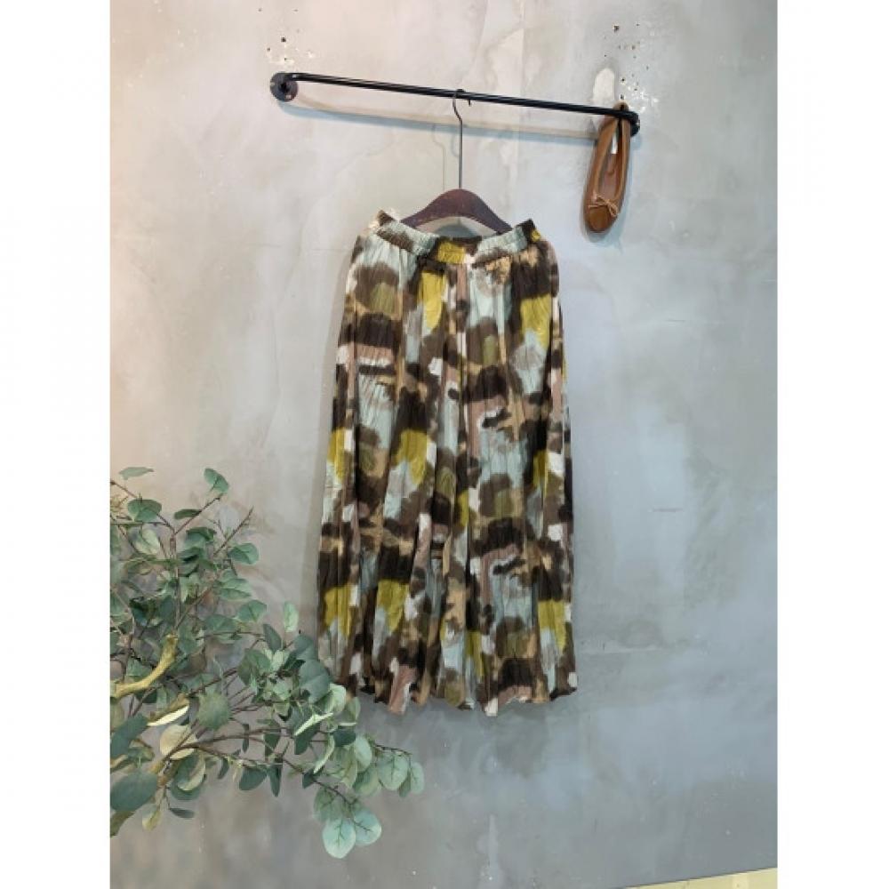C S In The Room mIne Pattern Pleated bandIng Long Skirt C