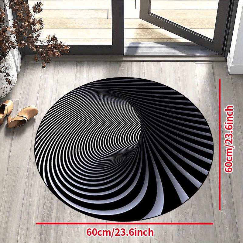 Optical Illusion Spiral Round Rug Black White Modern Art Flannel Floor Mat for Living Room Office Gaming Room Visual DepthDesign