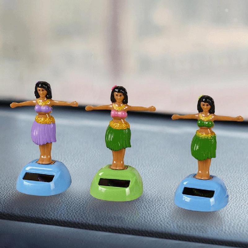 Solar Powered Hawaii Girl Dancing Toys Shaking Bobble Head Hawaii Swinging Animated Girl Doll Car Dashboard Decoration