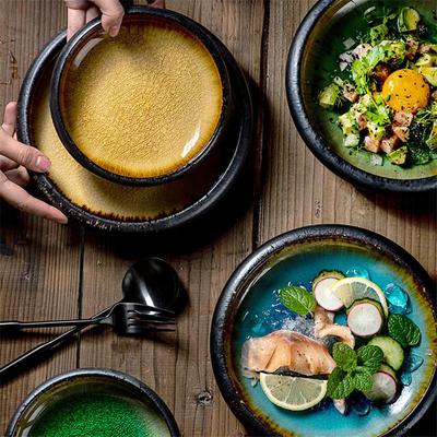 Piatto da pranzo creativo in ceramica in stile giapponese, con glassa di ghiaccio, retro, piatto di bistecca di sushi, insalata di dessert, piatto di frutta, stoviglie da cucina
