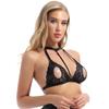 Ladies See-Through Lace Bralette Unlined Strappy Brassiere Adjustable Halter Neck Lingerie for Clubwear Evening Wear