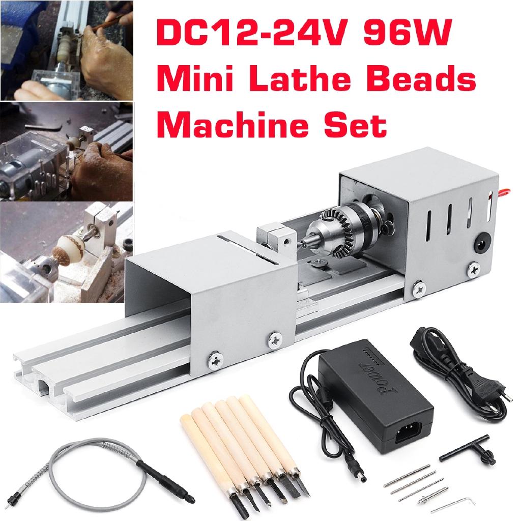 DC 12-24V Lathe Standard Set with Carving Cutter Wood Lathe Mini Woodwork DIY Lathe Beads Machine