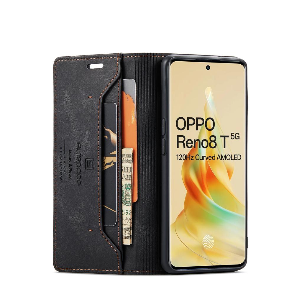 For Oppo Reno8 T 5G Wallet Case AUTSPACE A01 Leather Stand Cover with RFID Blocking Card Holder