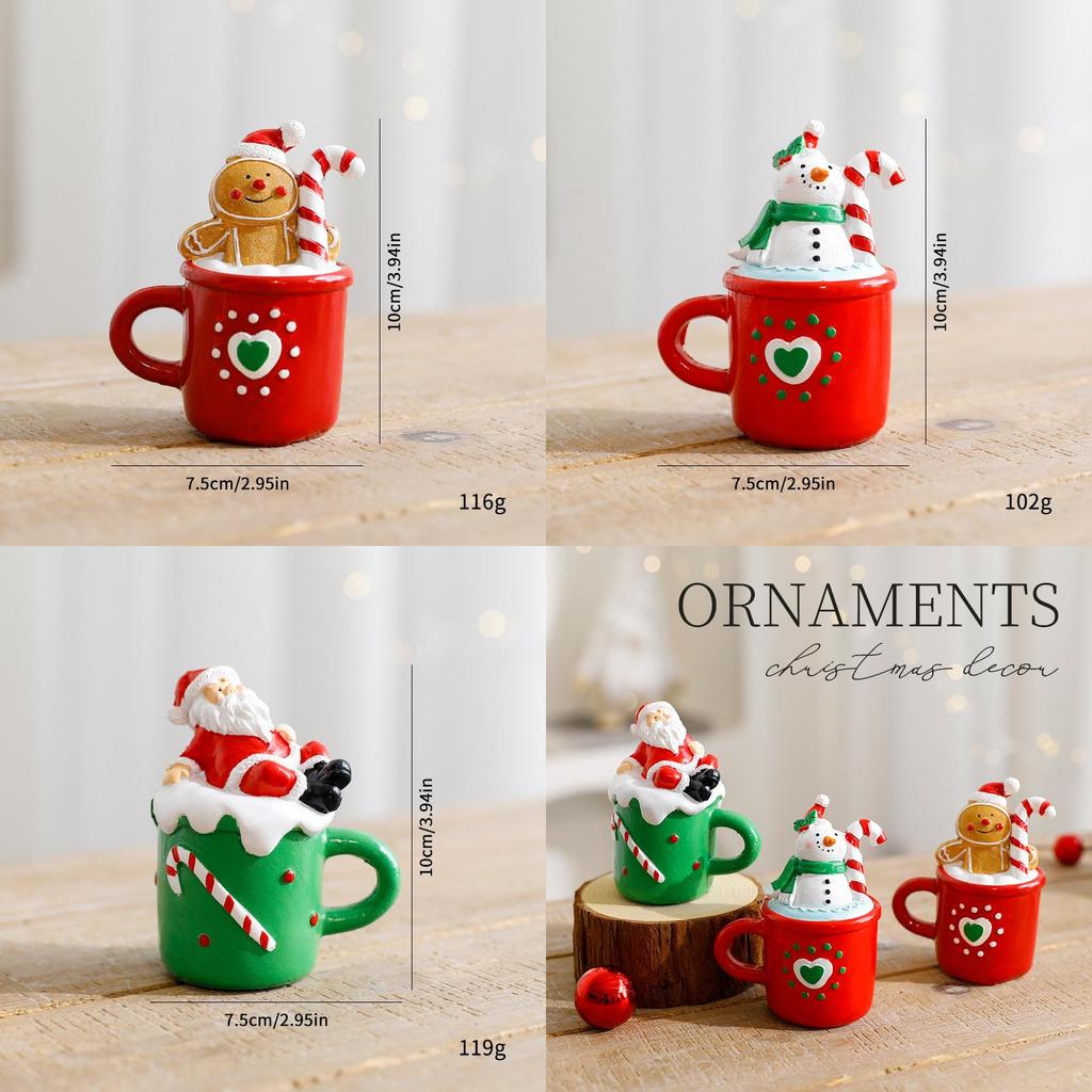 Christmas Resin Santa Claus Ornament With Gingerbread Snowman And Elder Tea Cup For Holiday Decor
