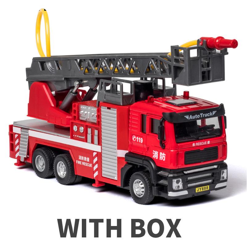 1/50 Alloy Diecast Car Model Toy Fire Engine Metal Vehicle Body Simulated Water Spray Light Sound With Pull Back Children's Toys
