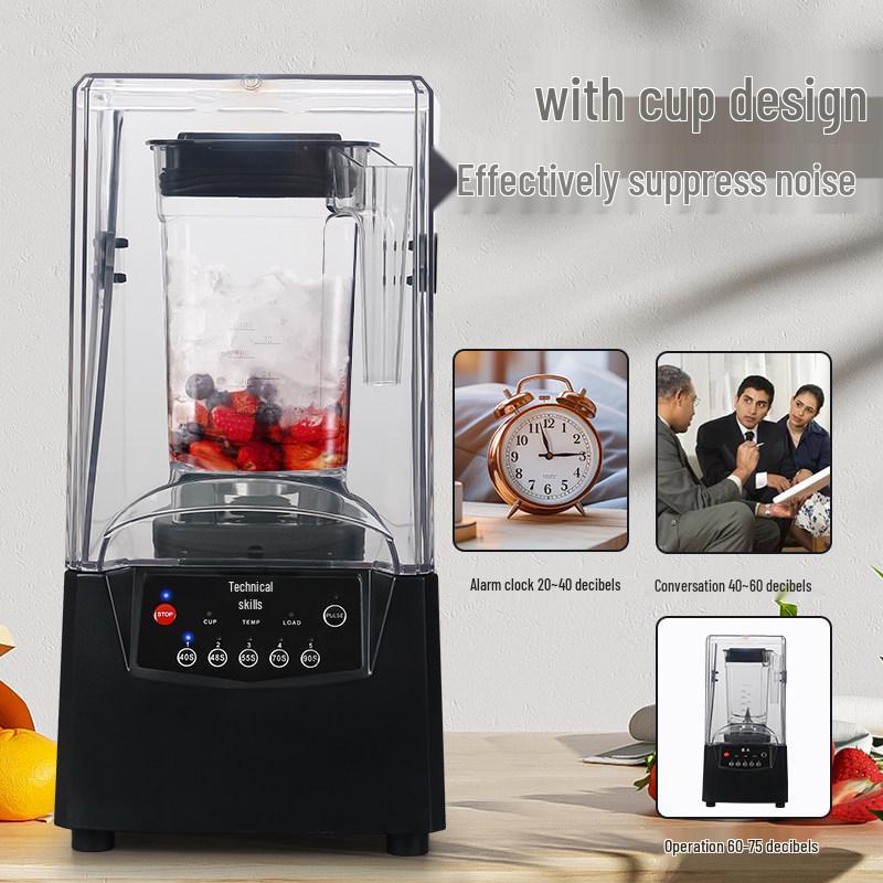 Soundproof Commercial Smoothie Maker with Cover, Ice Shaver, Automatic Juicer, Wall Breaker