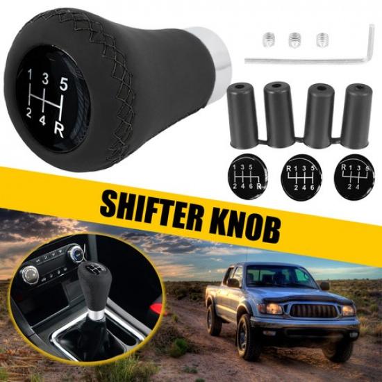 Black Leather 5 Speed Car Gear Shift Knob Shifter Lever Stick Manual Universal
