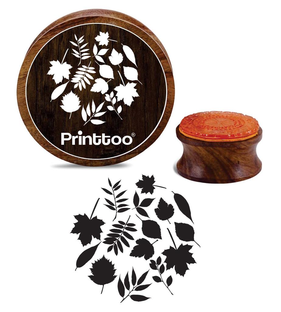 Printtoo Scrap-booking Round Leaf Pattern Wooden Rubber Stamps Craft Textile-2