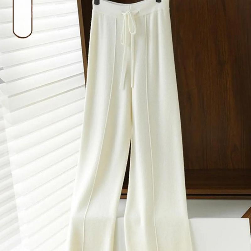 Pantaloni larghi in lana da donna, a vita alta, pantaloni casual spessi snellenti autunnali e invernali