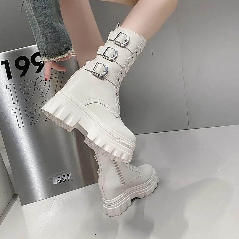 Fashion Ankle Boots for Women Short Boot Round Toe High Platform Motorcycle Boots Thick Heel Sneakers Shoe Increase 12CM Boots Shoes