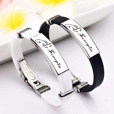 Charm Jewelry Stainless Steel 12 Constellations Silicone Cuff Bracelets for Women