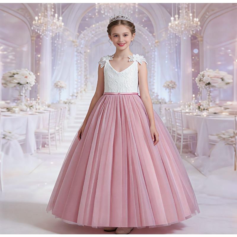 Mädchen Rosa Träger Tüll Prinzessinnenkleid Kinder Festliches Kleid