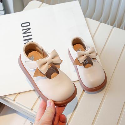 2024 Girls Leather Shoes Black Round-toe Black Uniform School Shoes Bow Non-slip Flats Children Fashion Casual Shoes Kids Shoes