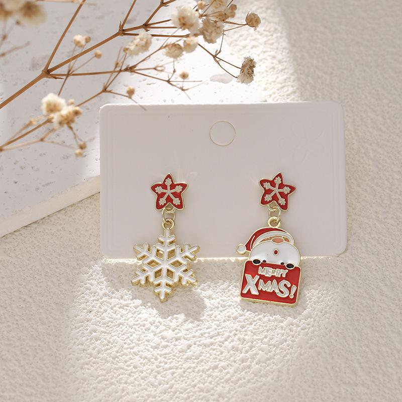 High-End Asymmetrical Rhinestone Christmas Cartoon Earrings for Women