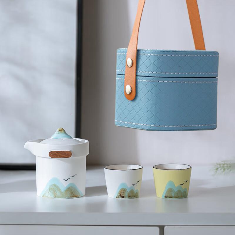 Pin Jian Yuanshan Hand-Painted Ceramic Portable Travel Tea Set