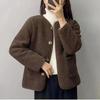 Damen Herbst Rundhals Imitat Lammwollmantel Mama Koreanischer Stil Locker Einfarbig Lässiges Oberteil