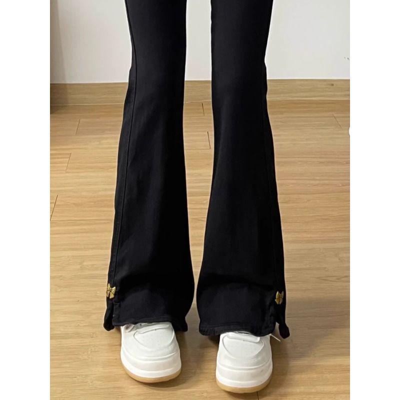 Black High-Waisted Slimming Micro-Flare Jeans for Plus-Size Pear-Shaped Women - 2025 Autumn Collection