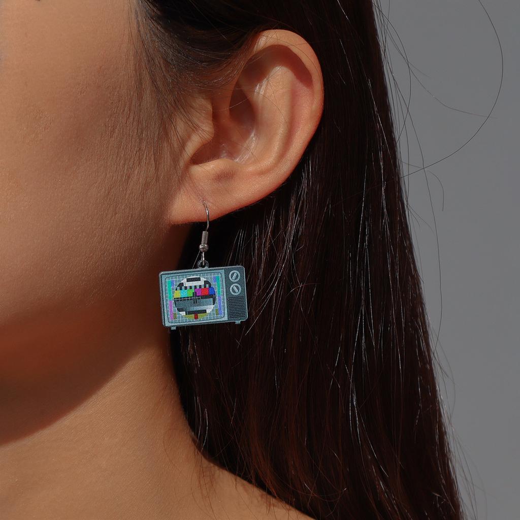 Vintage akrylowe kolczyki telewizyjne z kreatywnym, spersonalizowanym projektem