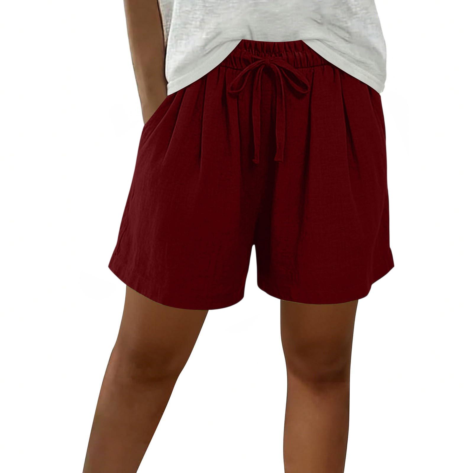 

Womens Bermuda Shorts With Pockets Drawstring Elastic Waist Linen Shorts Casual Beach Vacation Summer Clothes XL винний