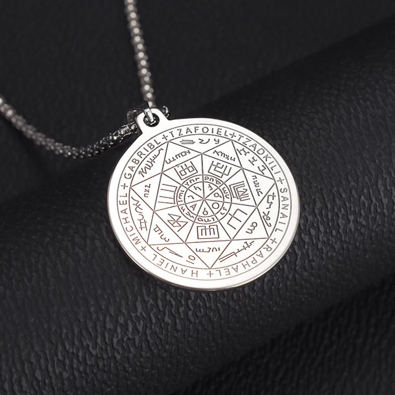 European and American Popular Titanium Steel Solomon Magic Amulet Pendant Fashion Stainless Steel Seven Angel Guardian Necklace