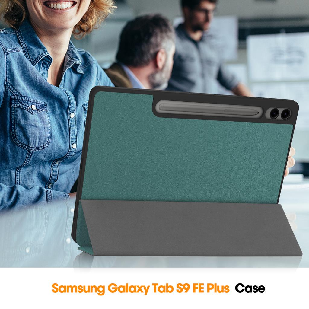 For Samsung Galaxy Tab S10+ Case PU Leather+TPU Trifold Stand Tablet Cover with Pencil Holder
