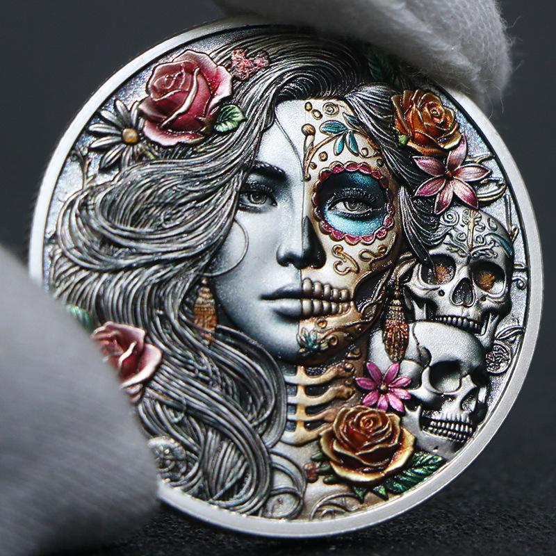 

Color printed roses, mechanical women, commemorative coins, high relief, silver plating, gold plating, commemorative medals, Christmas gift срібний
