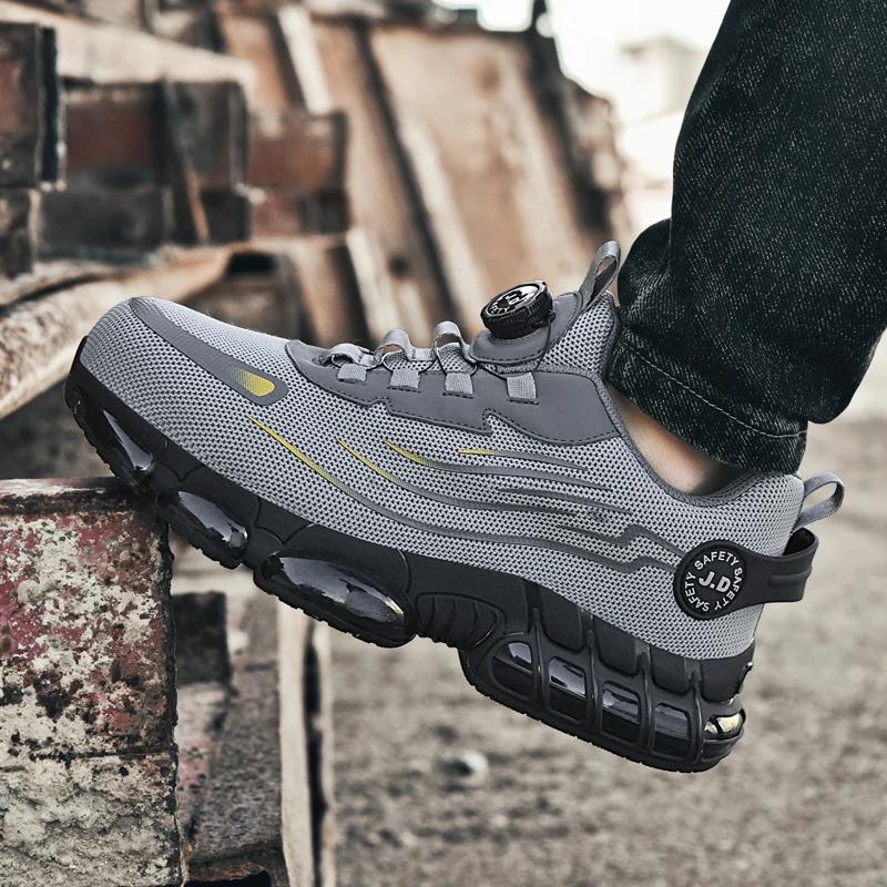 Mens Rotary Button Safety Shoes for Men Anti-impact and Anti-piercing Work Shoes Fashionable Men's Sports Shoes Safety Pro