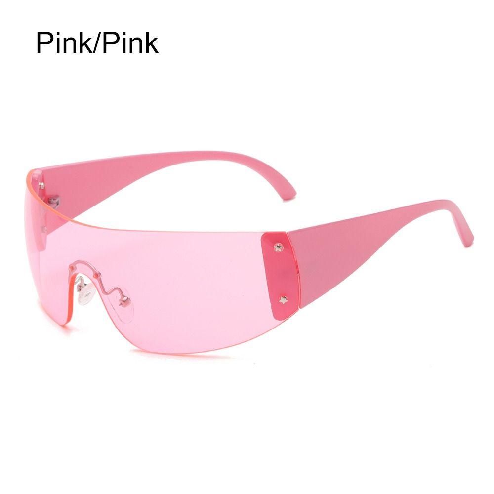 1pc Women Men Punk Y2K Sunglasses Trendy Rimless Star One Piece Goggles Oversized Wrap Around Shades 2000's Eyewear UV400