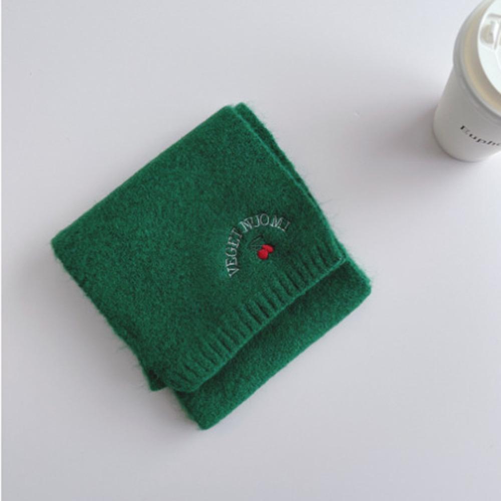 Solid Color Cartoon Thick Shawl Polyester Long Scarf Cute Cherry Knitted Scarf  Girls