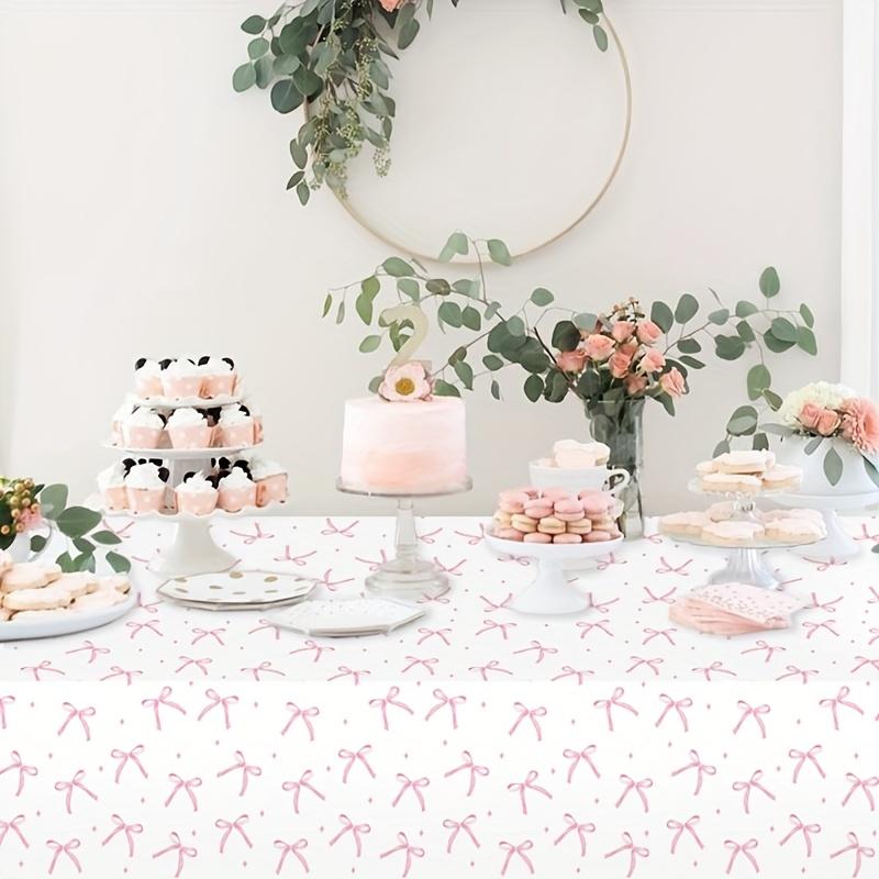 1pc Pink Bow & Star Disposable Plastic Tablecloth, Elegant Party Decoration for Weddings, Bridal Showers, Birthdays, Baby Showers, and Celebrations